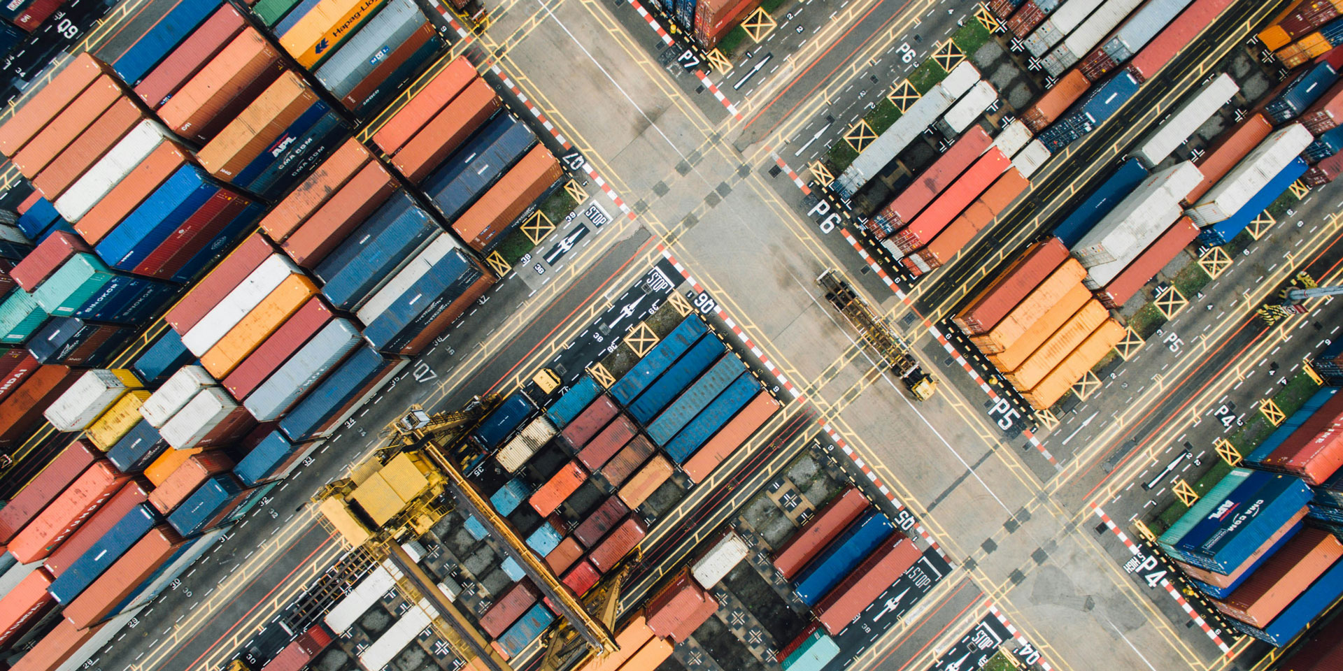 aerial view of containers at a sea port
